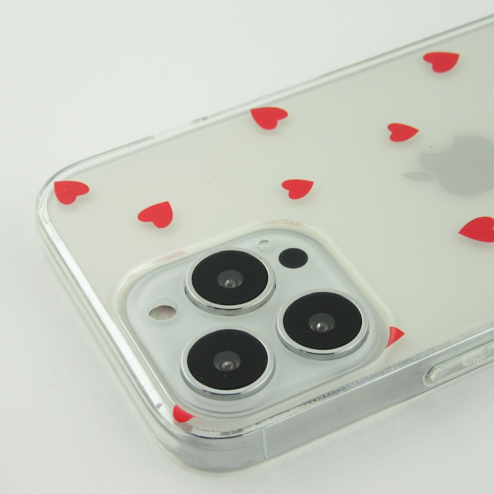 Coque iPhone 16 Pro - Gel petit coeur transparent - Rouge