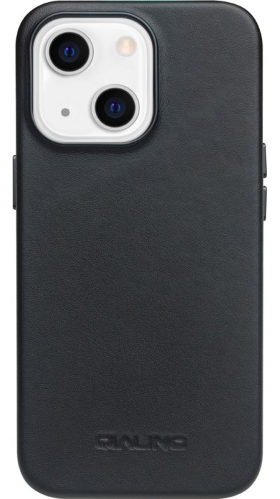 Coque iPhone 14 - Qialino cuir véritable (compatible MagSafe) - Noir