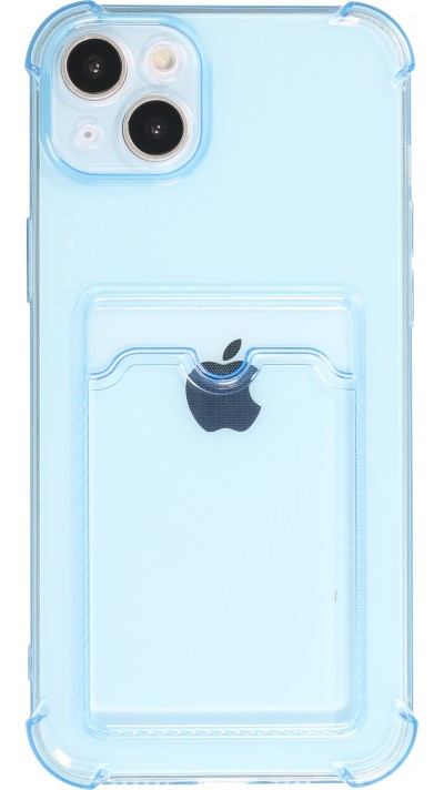 Coque iPhone 13 - Gel silicone bumper super flexible avec porte-carte transparent - Bleu
