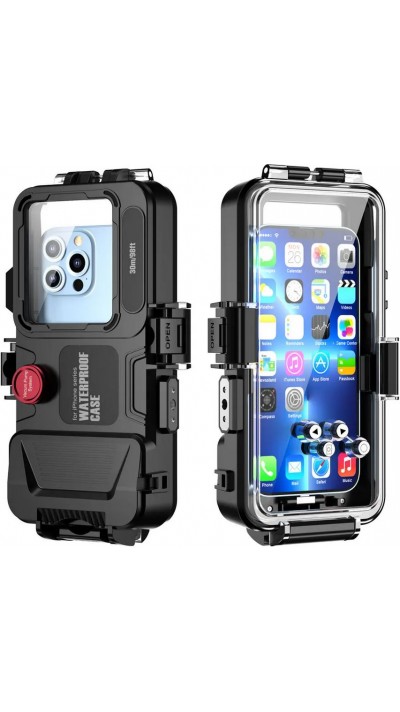 iPhone Case Hülle - Wasserdichtes Schutzcover zum Schnorcheln und Tauchen bis 30M Military grade Alle iPhones (Lightning) - Schwarz
