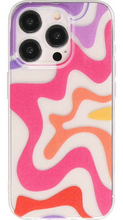Coque iPhone 14 Pro - Gel silicone vagues colorées - Lavender sunset
