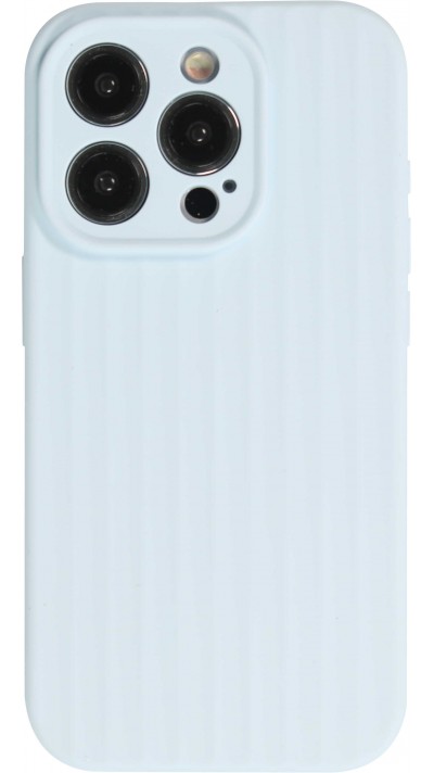 Coque iPhone 14 Pro Max - Silicone mat soft touch avec lignes en relief  - Bleu clair