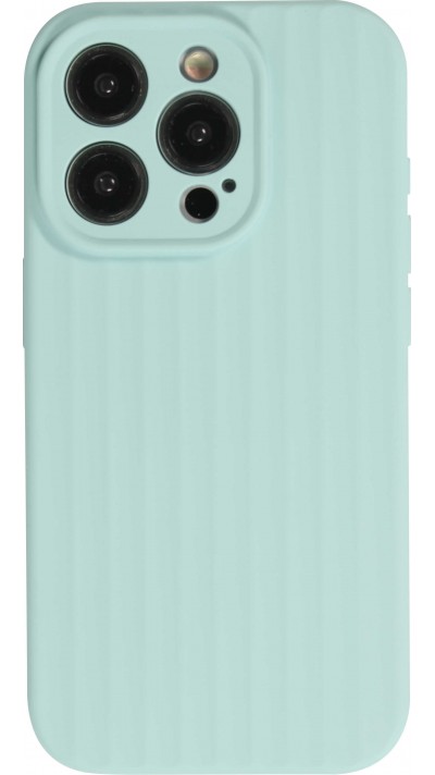 Coque iPhone 14 Pro Max - Silicone mat soft touch avec lignes en relief  - Turquoise
