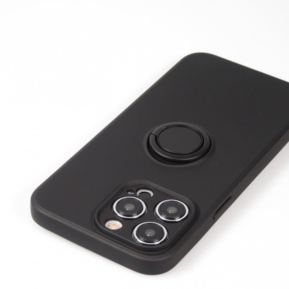 Coque iPhone 14 Pro - Soft Touch avec anneau - Noir
