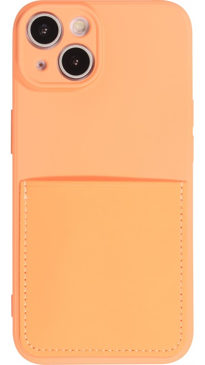 Coque iPhone 14 - Silicone lisse avec compartiment pour carte & protection caméra - Orange