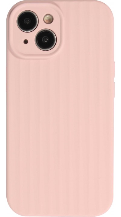 Coque iPhone 14 - Silicone mat soft touch avec lignes en relief  - Rose
