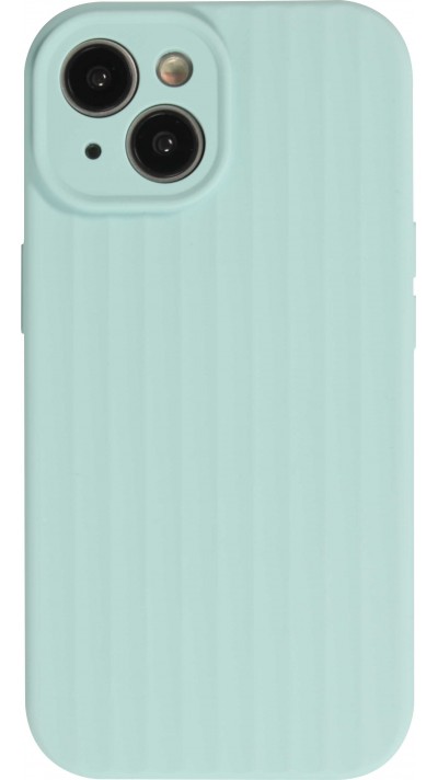 Coque iPhone 14 - Silicone mat soft touch avec lignes en relief  - Turquoise