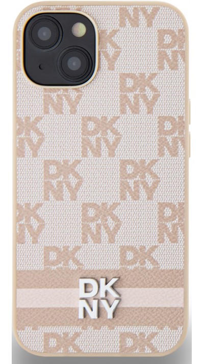 iPhone 15 Case Hülle - DKNY Leinwand Kunstleder Monogramm Metall-Logo - Rosa