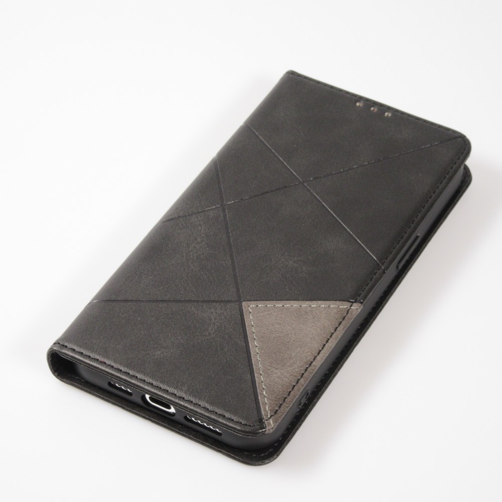 Coque iPhone 15 Plus - Flip Géometrique - Noir/gris