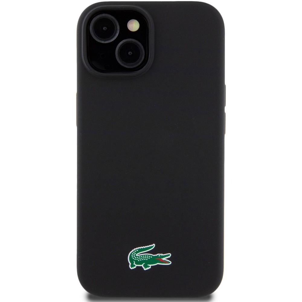 Coque iPhone 15 Plus - Lacoste silicone soft touch Magsafe - Noir