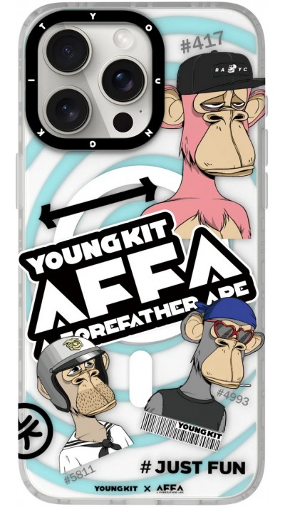 Coque iPhone 15 Pro Max - Youngkit Funny BoredApe (@BAYC) avec Magsafe - Bleu clair