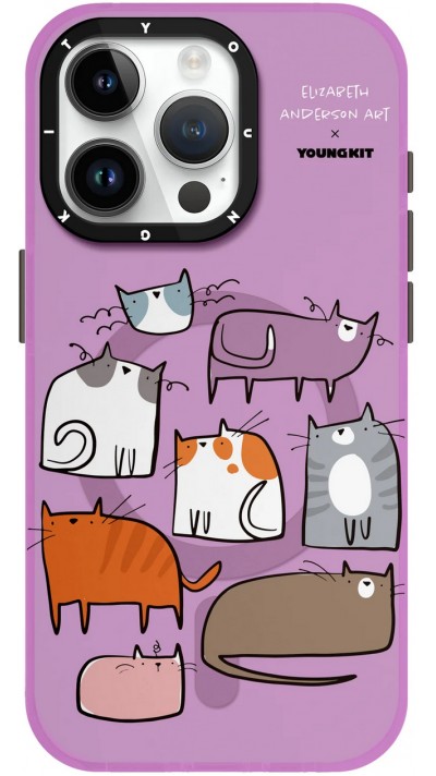 Coque iPhone 15 Pro - Youngkit @Elizabeth Anderson Art Love Cat Case avec Magsafe  - Violet