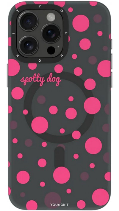 Coque iPhone 15 Pro - Youngkit Colorful Polka Dots Case avec Magsafe - Noir