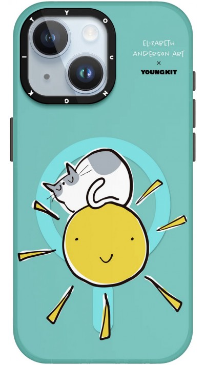 iPhone 15 Case Hülle - Youngkit @Elizabeth Anderson Art Love Cat Case mit Magsafe - Blau