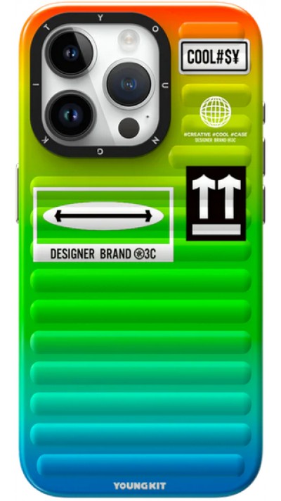 Coque iPhone 15 Pro Max - Youngkit Color-Gradient Luggage-Inspired Case - Vert/orange