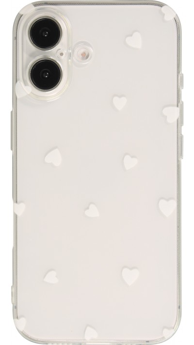 Coque iPhone 16 - Gel petit coeur transparent - Blanc