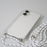 Coque iPhone 16 - Gel transparent avec lacet - Blanc tacheté