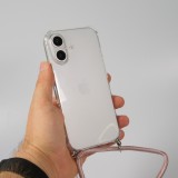 Coque iPhone 16 - Gel transparent avec lacet or - Rose