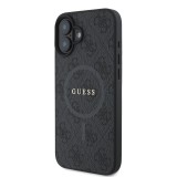 Coque iPhone 16 - Guess monogramme similicuir avec MagSafe intégré et logo doré - Noir