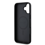 Coque iPhone 16 - Guess monogramme similicuir avec MagSafe intégré et logo doré - Noir