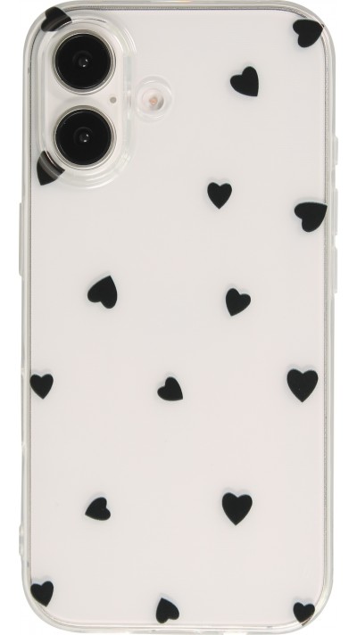 Coque iPhone 16 Plus - Gel petit coeur transparent - Noir