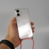 Coque iPhone 16 Plus - Gel transparent avec lacet - Rose