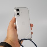 Coque iPhone 16 Plus - Gel transparent avec lacet bleu tacheté