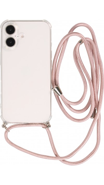 Hülle iPhone 16 Plus - Gummi transparent mit Seil rosa - Gold