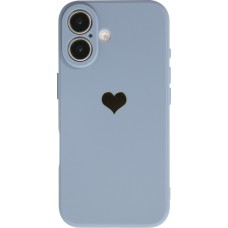 Coque iPhone 16 Plus - Silicone Mat Coeur doré - Bleu