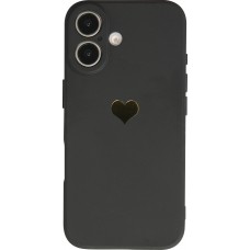 Coque iPhone 16 Plus - Silicone Mat Coeur doré - Noir