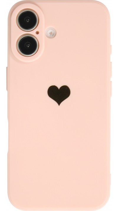 Coque iPhone 16 Plus - Silicone Mat Coeur doré - Rose