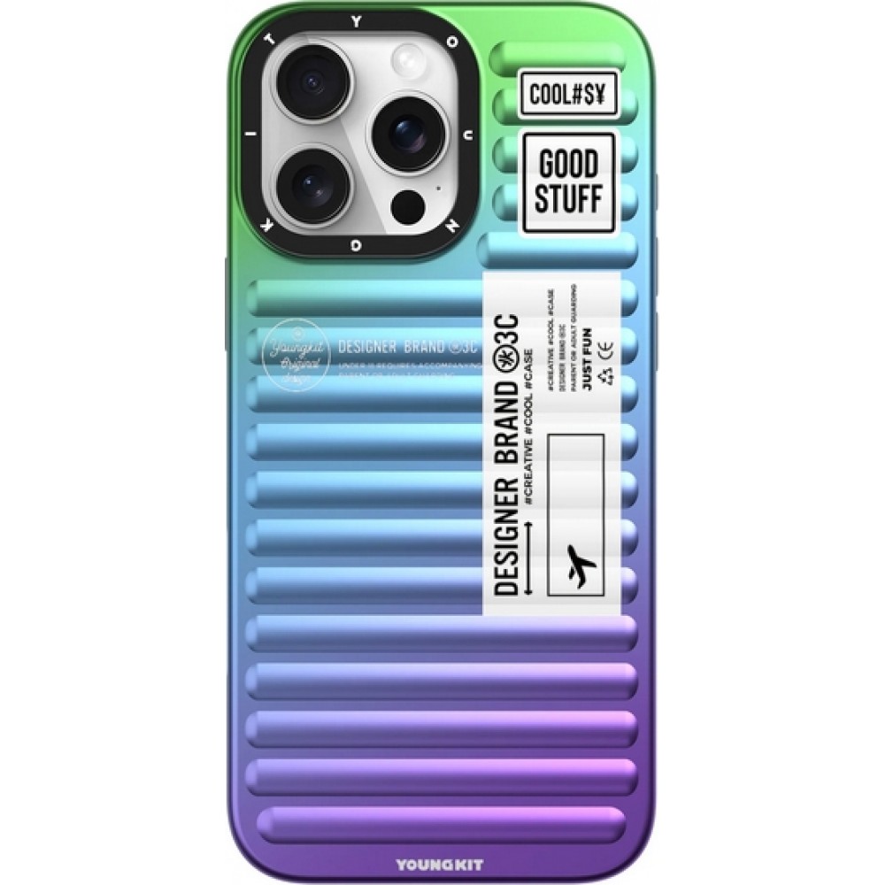 Coque iPhone 16 Pro Max - Youngkit Glow Luggage-Inspired - Bleu/violet