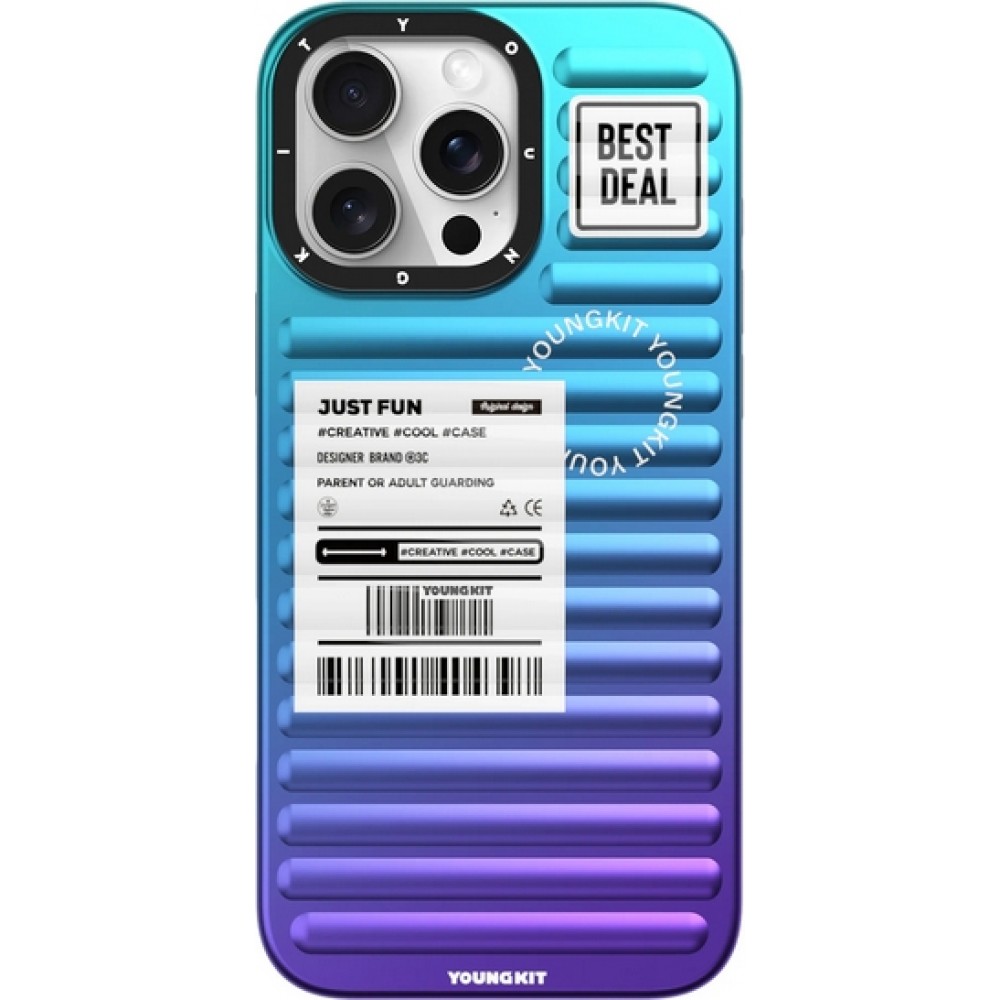 Coque iPhone 16 Pro - Youngkit Glow Luggage-Inspired - Violet/bleu