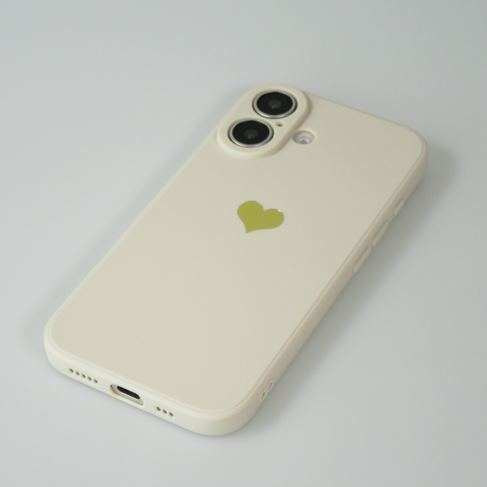 Coque iPhone 16 - Silicone Mat Coeur doré - Beige