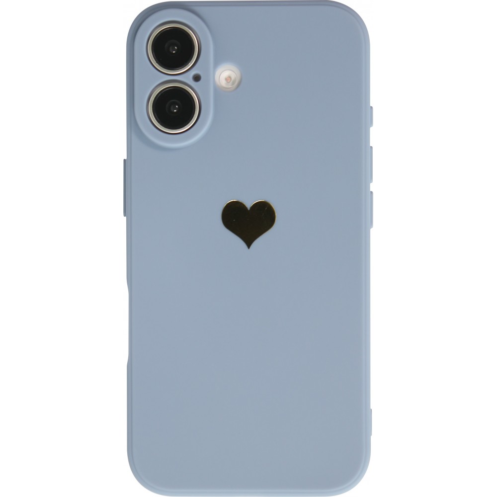 Coque iPhone 16 - Silicone Mat Coeur doré - Bleu