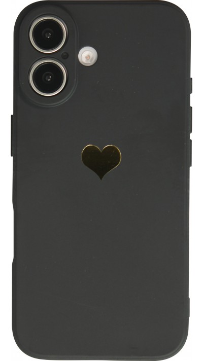 Coque iPhone 16 - Silicone Mat Coeur doré - Noir