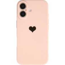 Coque iPhone 16 - Silicone Mat Coeur doré - Rose