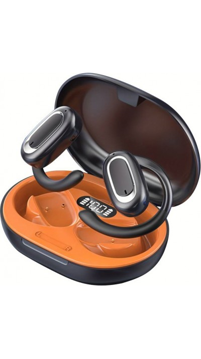 Drahtlose Bluetooth-Knochenleitungs-Kopfhörer mit LED-Batterieanzeige 3D-Surround-Sound - Schwarz/orange