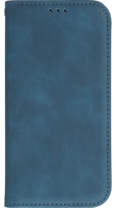 Etui cuir iPhone 15 Pro - Flip Wallet vintage avec fermeture aimantée et compartiment cartes - Bleu