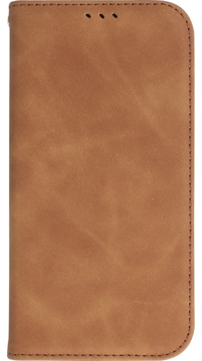 Etui cuir iPhone 15 Plus - Flip Wallet vintage avec fermeture aimantée et compartiment cartes - Brun