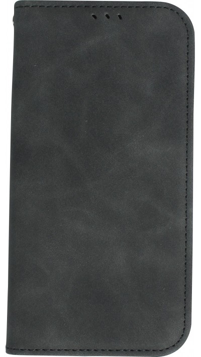 Etui cuir iPhone 15 Plus - Flip Wallet vintage avec fermeture aimantée et compartiment cartes - Noir