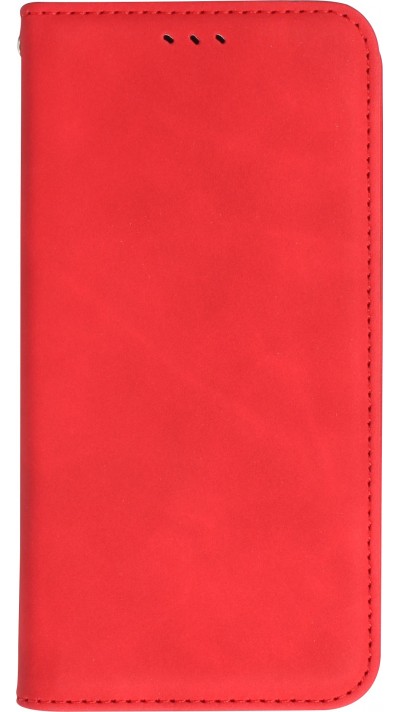 Etui cuir iPhone 15 Plus - Flip Wallet vintage avec fermeture aimantée et compartiment cartes - Rouge