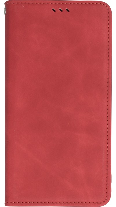 Etui cuir iPhone 15 Pro - Flip Wallet vintage avec fermeture aimantée et compartiment cartes - Rouge