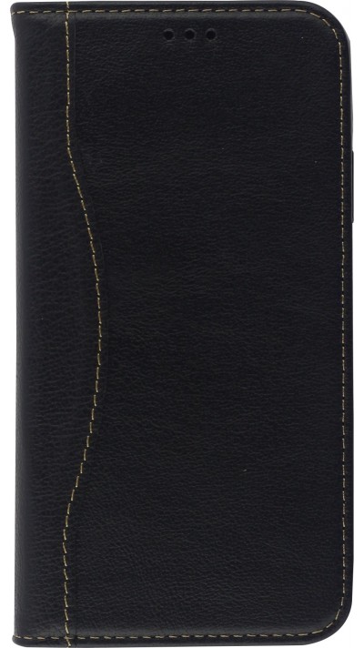 Fourre iPhone 14 Pro - Flip Fierre Shann cuir véritable - Noir