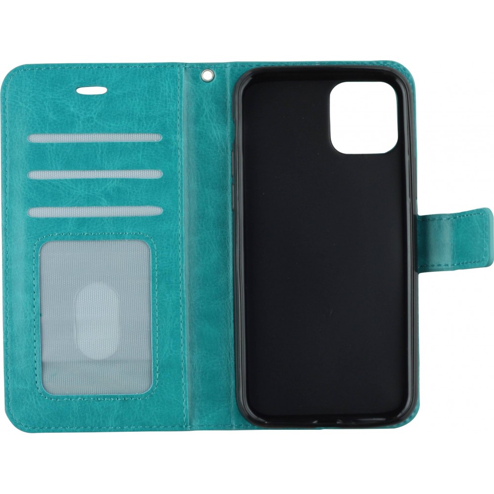 Fourre iPhone 16 Pro - Premium Flip cuir lisse porte-cartes - Turquoise