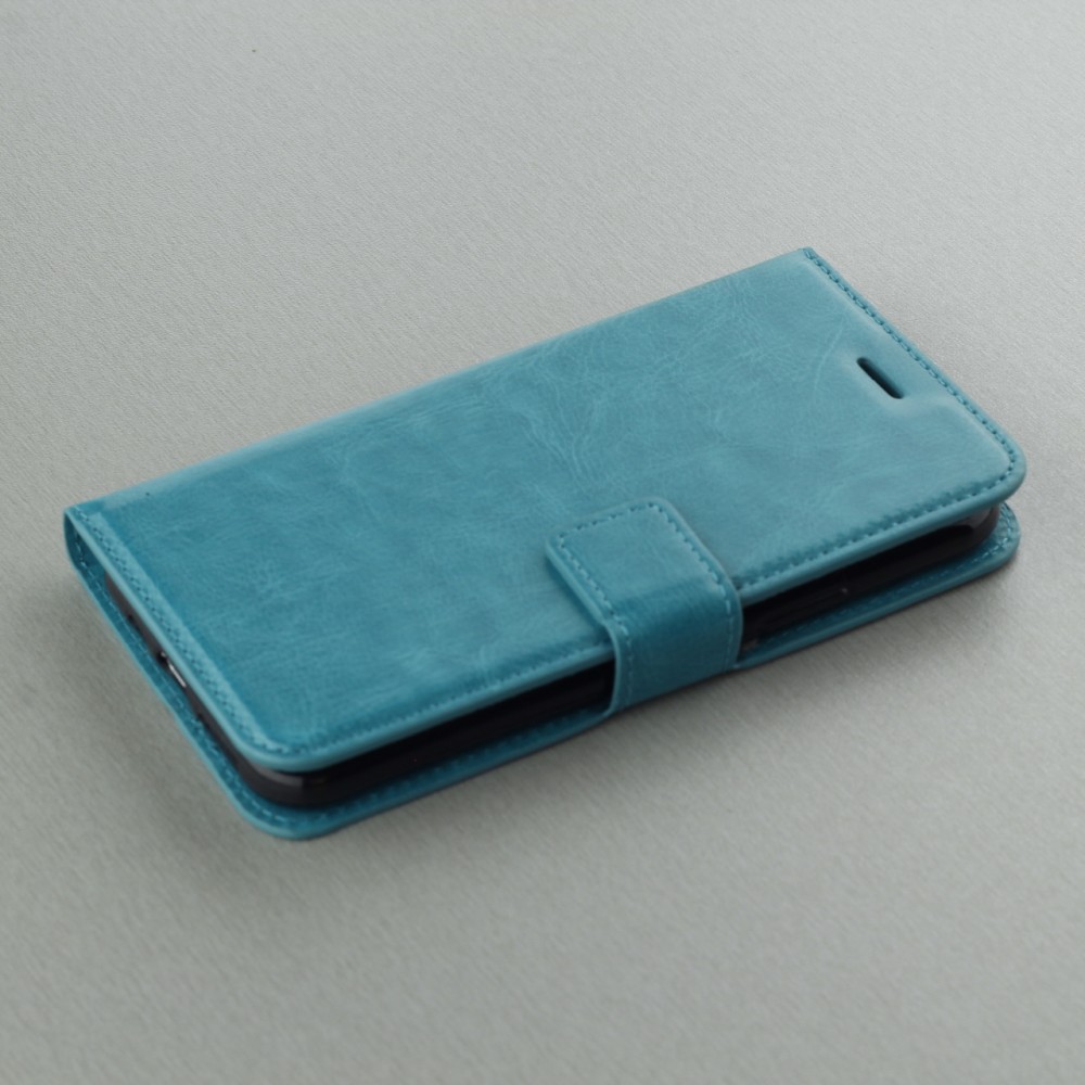 Fourre iPhone 16 Plus - Premium Flip cuir lisse porte-cartes - Turquoise