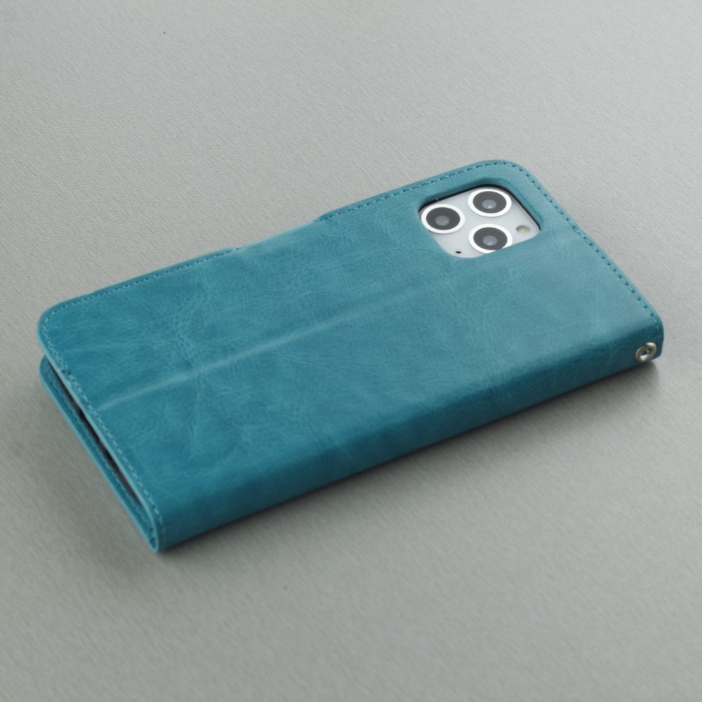 Fourre iPhone 16 Pro - Premium Flip cuir lisse porte-cartes - Turquoise