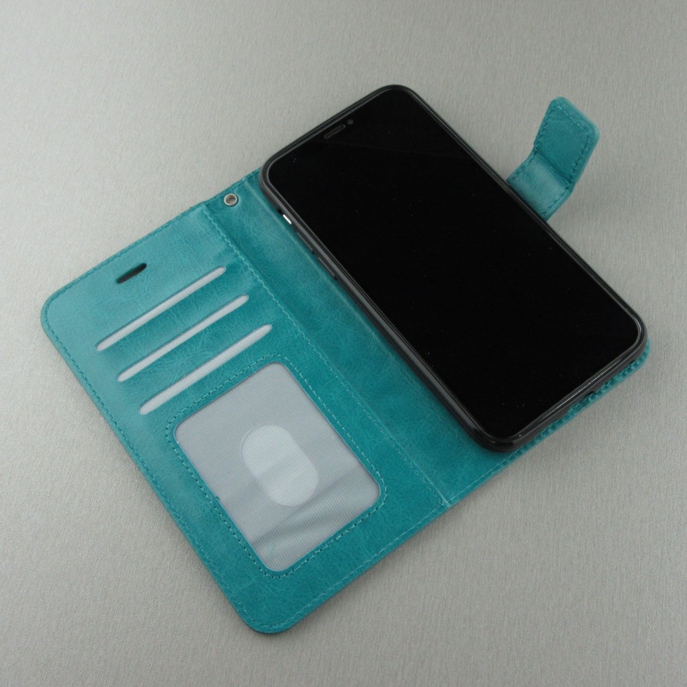 Fourre iPhone 16 Pro - Premium Flip cuir lisse porte-cartes - Turquoise