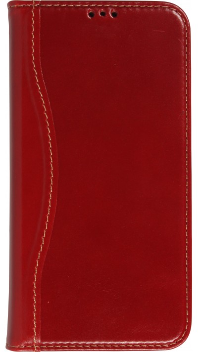 Fourre iPhone 15 Plus - Flip Fierre Shann cuir véritable - Rouge