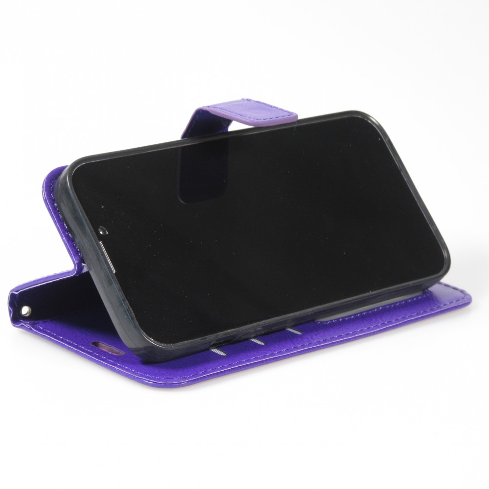 Fourre iPhone 16 Pro Max - Premium Flip cuir lisse porte-cartes - Violet